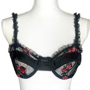 For Love And Lemons Sheer Black Bra Rosebud Lace Embroidered Womens Medium
